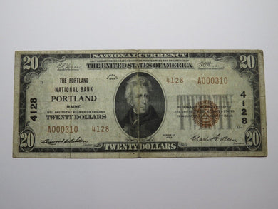 $20 1929 Portland Maine ME National Currency Bank Note Bill Charter #4128 NICE