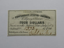 Load image into Gallery viewer, $4 1861 Confederate Bond Coupon Certificate Currency Bank Note Bill UNC