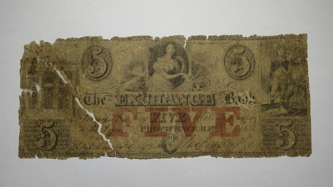 $5 1856 Providence Rhode Island RI Obsolete Currency Bank Note Bill Exchange