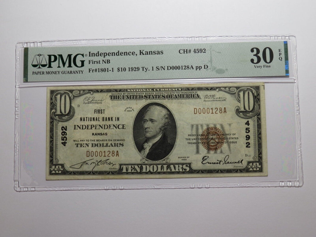 $10 1929 Independence Kansas KS National Currency Bank Note Bill Ch. #4592 VF30