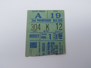 November 1, 1970 New York Rangers Vs. Chicago Blackhawks NHL Hockey Ticket Stub