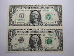 $1 2017 Uncut New York BEP Uncirculated Currency Sheet 2 Federal Reserve Notes