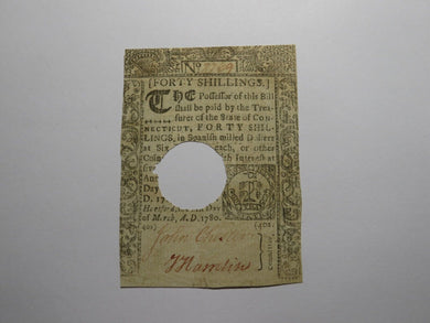 1780 40s Hartford Connecticut CT Colonial Currency Note Bill Forty Shillings