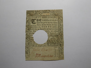 1780 40s Hartford Connecticut CT Colonial Currency Note Bill Forty Shillings