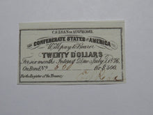 Load image into Gallery viewer, $20 1861 Confederate Bond Coupon Certificate Currency Bank Note Bill UNC