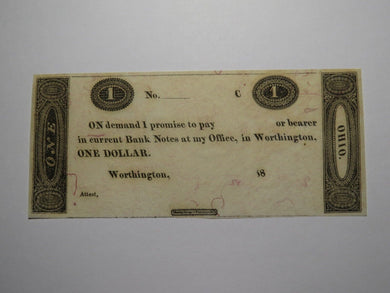 $1 18__ Worthington Ohio OH Obsolete Currency Bank Note Erza Griswold UNC++