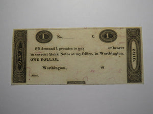 $1 18__ Worthington Ohio OH Obsolete Currency Bank Note Erza Griswold UNC++