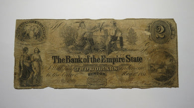$2 1851 Burton New York NY Obsolete Currency Bank Note Bill! Empire State Bank