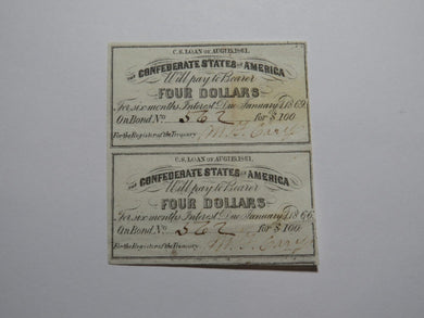 $4 1861 Confederate Bond Coupon Certificate Uncut Sheet Currency Bank Note Bill
