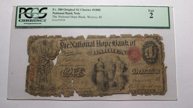 $1 1865 Warren Rhode Island RI National Currency Bank Note Bill #1008 Ace!