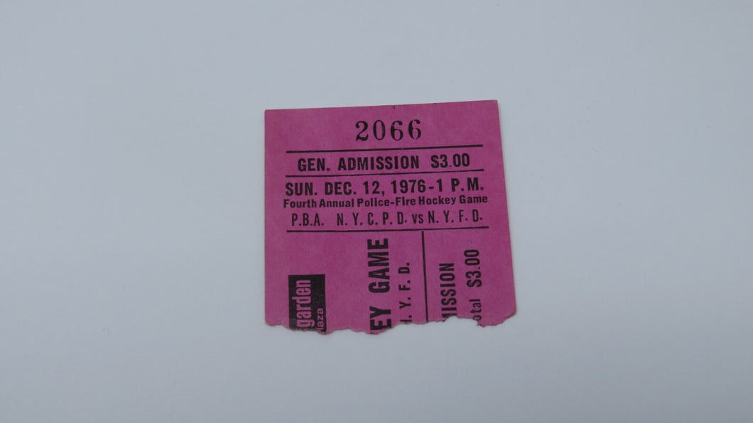 December 12, 1976 FDNY Vs. NYPD Hockey Ticket Stub! Fire Department Vs. Police
