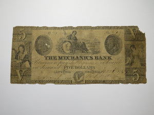 $5 1857 Augusta Georgia GA Obsolete Currency Bank Note Bill! The Mechanics Bank