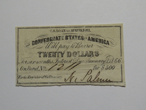 $20 1861 Confederate Bond Coupon Certificate Currency Bank Note Bill UNC