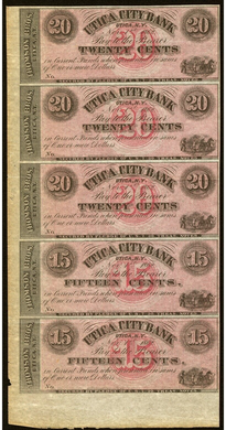 $.15-$.20 1862 Utica New York Obsolete Currency Uncut Bank Notes Utica City Bank