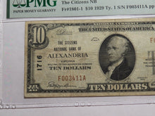 Load image into Gallery viewer, $10 1929 Alexandria Virginia VA National Currency Bank Note Bill #1716 VF20 PMG