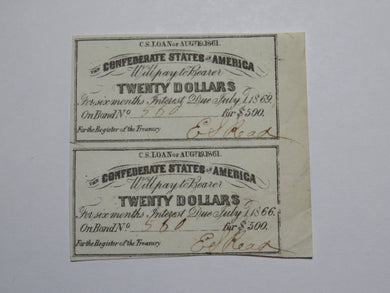 $20 1861 Confederate Bond Coupon Certificate Uncut Sheet Currency Bank Note Bill