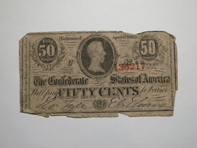 $.50 1863 Richmond Virginia VA Confederate Currency Bank Note Bill RARE T63