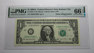 $1 2003 Radar Serial Number Federal Reserve Currency Bank Note Bill PMG UNC66EPQ