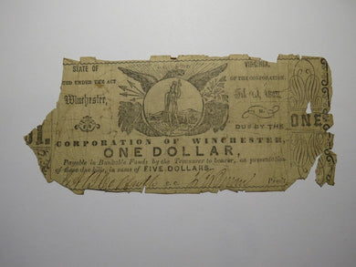 $1 1862 Winchester Virginia Obsolete Currency Bank Note Bill Corp. of Winchester
