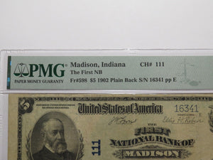 $5 1902 Madison Indiana IN National Currency Bank Note Bill Ch. #111 VF20 PMG