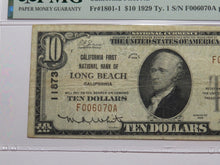Load image into Gallery viewer, $10 1929 Long Beach California National Currency Bank Note Bill Ch. #11873 VF20