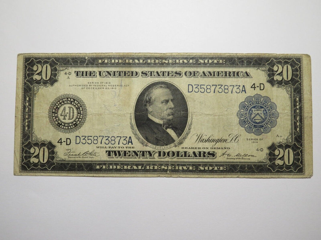 $20 1914 Cleveland Ohio OH Federal Reserve Large Bank Note Bill Blue Seal FINE+