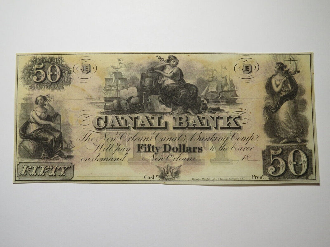 $50 18__ New Orleans Louisiana Obsolete Currency Bank Note Remainder Canal UNC++