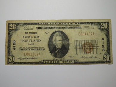 $20 1929 Portland Maine ME National Currency Bank Note Bill Charter #4128 FINE