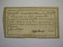 Load image into Gallery viewer, 1790 5 Shillings Connecticut Comptroller's Office Colonial Currency Note Pomeroy