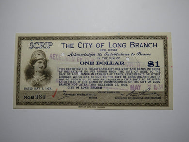 $1 1934 Long Branch New Jersey NJ Obsolete Currency Bank Note Scrip City of LB