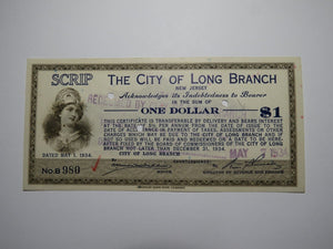 $1 1934 Long Branch New Jersey NJ Obsolete Currency Bank Note Scrip City of LB