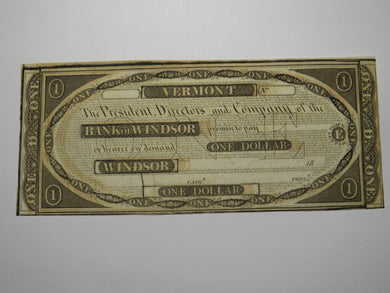 $1 18__ Windsor Vermont VT Obsolete Currency Bank Note Bill Remainder UNC+++