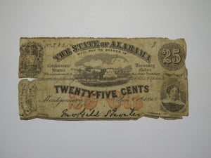 $.25 1863 Montgomery Alabama AL Obsolete Currency Bank Note Bill!