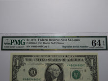 Load image into Gallery viewer, $1 1974 Repeater Serial Number Federal Reserve Currency Bank Note Bill PMG UNC64