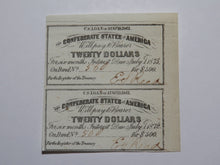 Load image into Gallery viewer, $20 1861 Confederate Bond Coupon Certificate Uncut Sheet Currency Bank Note Bill