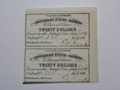$20 1861 Confederate Bond Coupon Certificate Uncut Sheet Currency Bank Note Bill