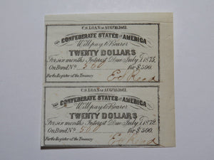 $20 1861 Confederate Bond Coupon Certificate Uncut Sheet Currency Bank Note Bill