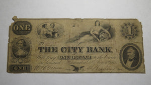 $1 1852 Washington D.C. Obsolete Currency Bank Note Bill! The City Bank of DC