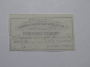 $20 1861 Confederate Bond Coupon Certificate Currency Bank Note Bill UNC