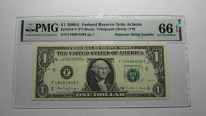 $1 1988 Repeater Serial Number Federal Reserve Currency Bank Note Bill PMG UNC66