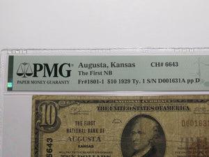 $10 1929 Augusta Kansas KS National Currency Bank Note Bill Ch. #6643 F12 PMG