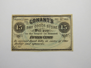 $.15 1862 Provincetown Massachusetts Obsolete Currency Bank Note Bill Conant's