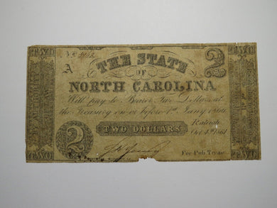 $2 1861 Raleigh North Carolina Obsolete Currency Bank Note Bill State of NC
