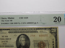 Load image into Gallery viewer, $20 1929 Saco Maine ME National Currency Bank Note Bill Charter #1528 VF20