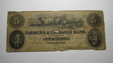 Load image into Gallery viewer, $5 1855 Charleston South Carolina SC Obsolete Currency Bank Note Bill! Farmers