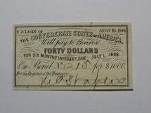 Load image into Gallery viewer, $40 1861 Confederate Bond Coupon Certificate Currency Bank Note Bill UNC