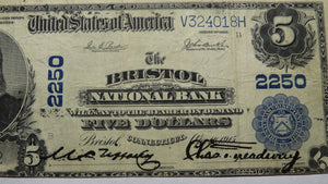 $5 1902 Bristol Connecticut CT National Currency Bank Note Bill! Ch. #2250 VF++