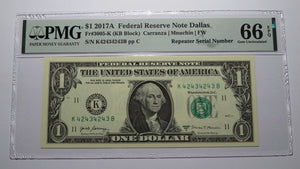 $1 2017 Repeater Serial Number Federal Reserve Currency Bank Note Bill PMG UNC66