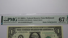 Load image into Gallery viewer, $1 2003 Radar Serial Number Federal Reserve Currency Bank Note Bill PMG UNC67EPQ
