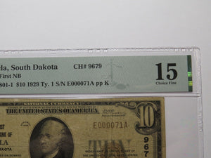 $10 1929 Hecla South Dakota SD National Currency Bank Note Bill Ch. #9679 PMG 15